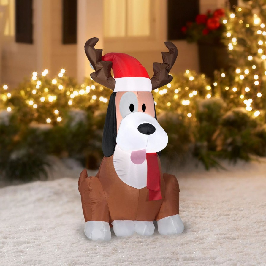 Inflatables * | Gemmy Christmas Airblown Inflatable Whimsey Dog W/Antlers, 3.5 Ft Tall, Brown