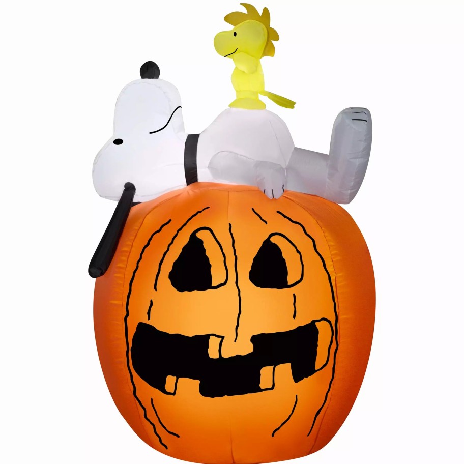 Inflatables * | Gemmy Inflatable Halloween Yard Decoration Snoopy Woodstock Pumpkin Lighted Airblown 4.5 Foot