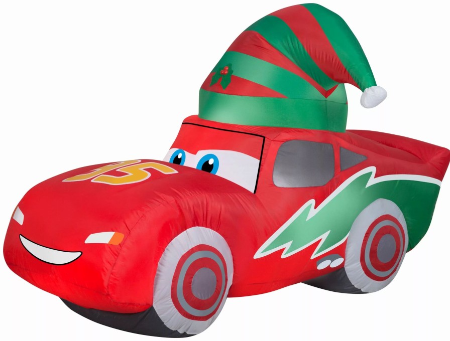 Inflatables * | Gemmy Christmas Airblown Inflatable Mcqueen W/Stocking Cap S Lg Disney, 3.5 Ft Tall, Red