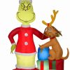 Inflatables * | Gemmy Christmas Airblown Inflatable Grinch And Max W/Presents Scene Dr. Seuss , 6 Ft Tall, Multi