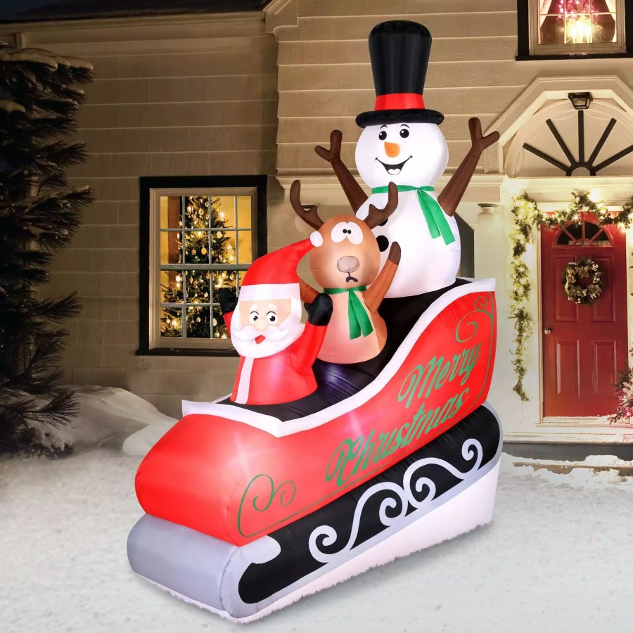 Inflatables * | Occasions Airflowz Inflatable Santa Sleigh Ride 8Ft, 8 Ft Tall, Red