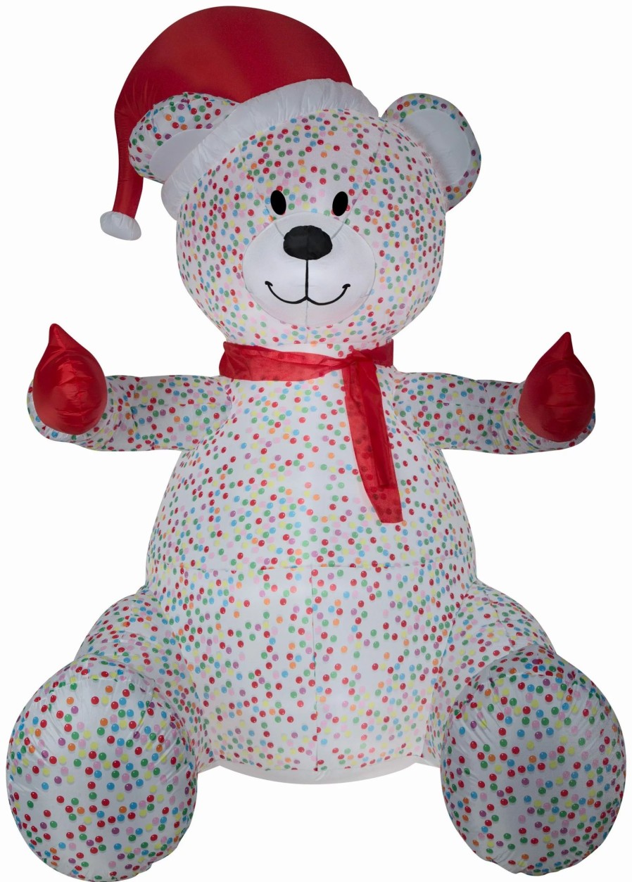 Inflatables * | Gemmy Animated Airblown Inflatable Hugging Candy Sprinkles Bear W/Santa Hat And Scarf Giant, 8.5 Ft Tall