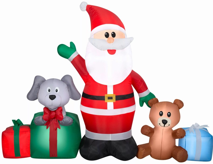 Inflatables * | Gemmy Christmas Airblown Inflatable Inflatable Santa And Friends, 5 Ft Tall, Red