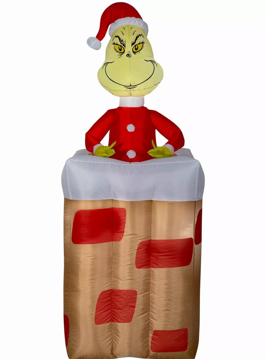 Inflatables * | 5.5 Animated Airblown Grinch Popping Out Of Chimney Grinch Christmas Inflatable