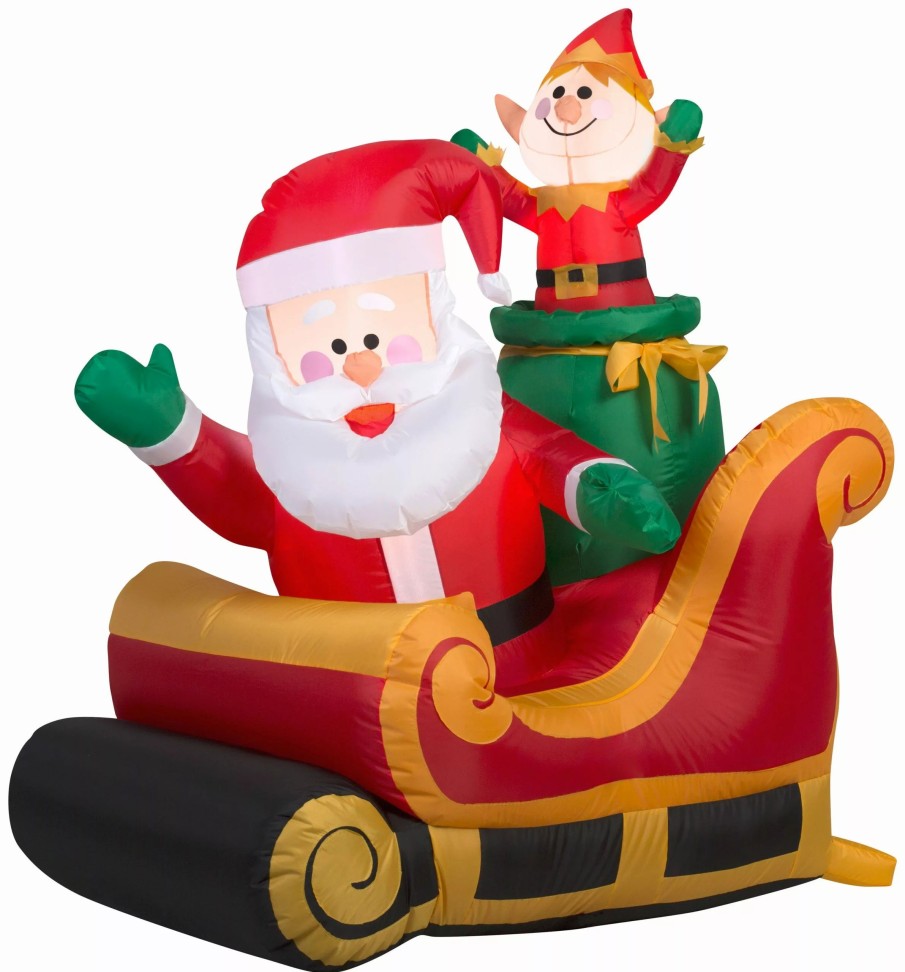 Inflatables * | Gemmy Christmas Airblown Inflatable Inflatable Santa And Elf In Sleigh, 3.5 Ft Tall, Red