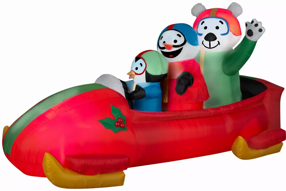 Inflatables * | 7 Animated Airblown Inflatable Penguin With Snowman On Bobsled