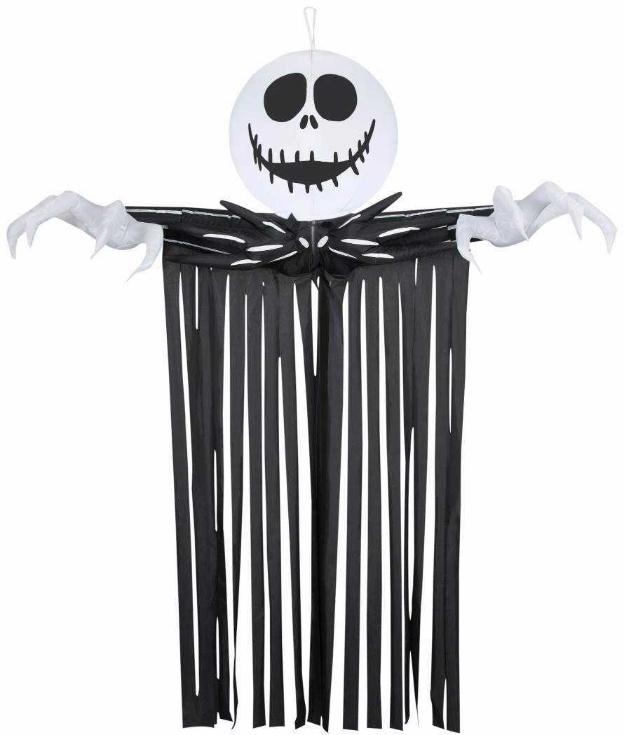 Inflatables * | Gemmy Airblown Door Hanger Jack Skellington Head W/Streamers, 6.5 Ft Tall, Black