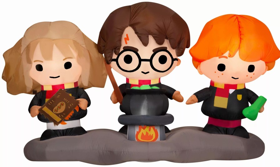 Inflatables * | Gemmy Airblown Harry, Ron, And Hermione W/Cauldron Scene Wb, 4.5 Ft Tall, Black